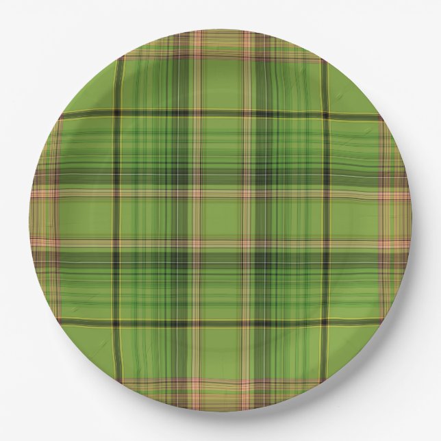 Assiettes En Carton Pêche et Plaid vert (fond) (Devant)