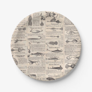 Assiettes En Carton Pêche vintage leures : pêcheur d'antiquité des ann