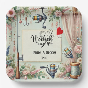 Assiettes En Carton Pêcheur mariage avec verge et fleurs