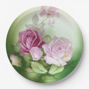 Assiettes En Carton Peint à la main Antique Style Rose Anniversaire Ma