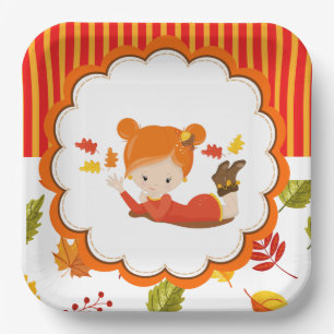 Assiettes En Carton Peint à la main Automne Adorable fille