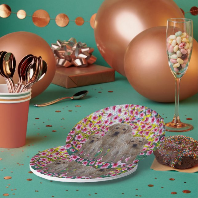 Assiettes En Carton Peinture à l'huile de marionnettes Labrador (Multi)