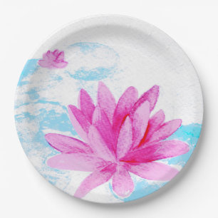 Assiettes En Carton Peinture aquarelle de fleur de lotus rose