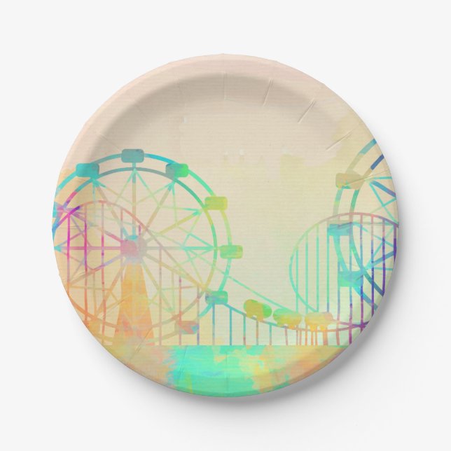 Assiettes En Carton Peinture aquarelle Ferris Wheel Fairground Art (Devant)