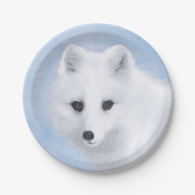Assiettes En Carton Peinture Arctic Fox - Art original de la faune (Devant)