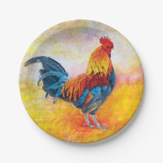 Assiettes En Carton Peinture colorée d'art numérique de coq
