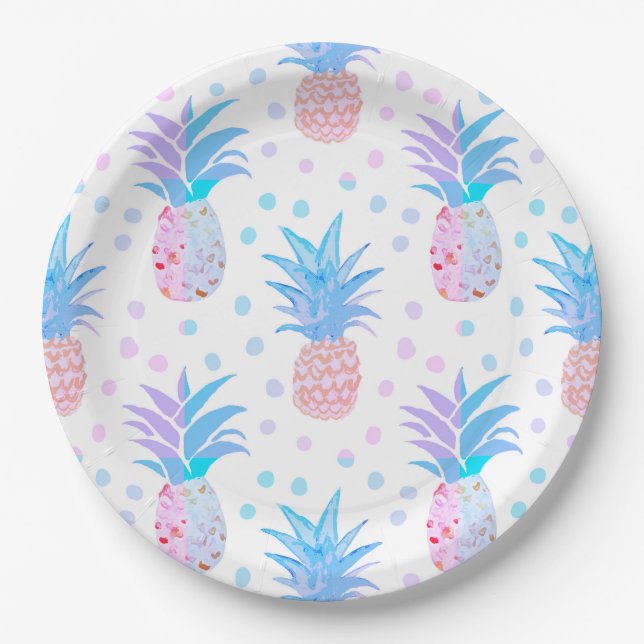 Assiettes En Carton Peinture d'ananas serviettes tropicales (Devant)