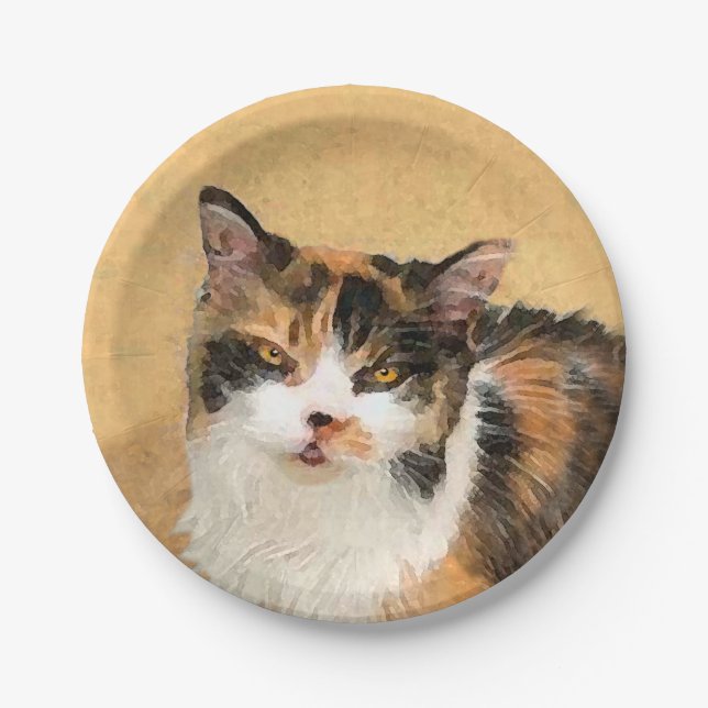 Assiettes En Carton Peinture de chat Calico - Cute Original Cat Art (Devant)