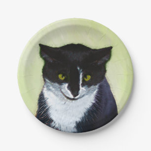 Assiettes En Carton Peinture de chat Tuxedo - Cute Original Cat Art