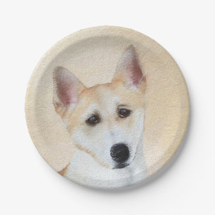 Assiettes En Carton Peinture de chien de Canaan - jolie art original d