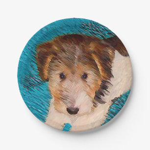 Assiettes En Carton Peinture de chiot Terrier Fox - Art de chien origi