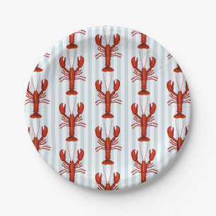 Assiettes En Carton Peinture de homard Bleu Nautique Bleu Bande Côtièr