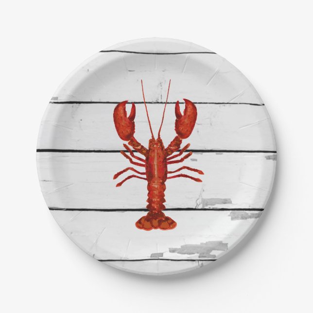 Assiettes En Carton Peinture de homard Nautique Shiplap Côtier (Devant)