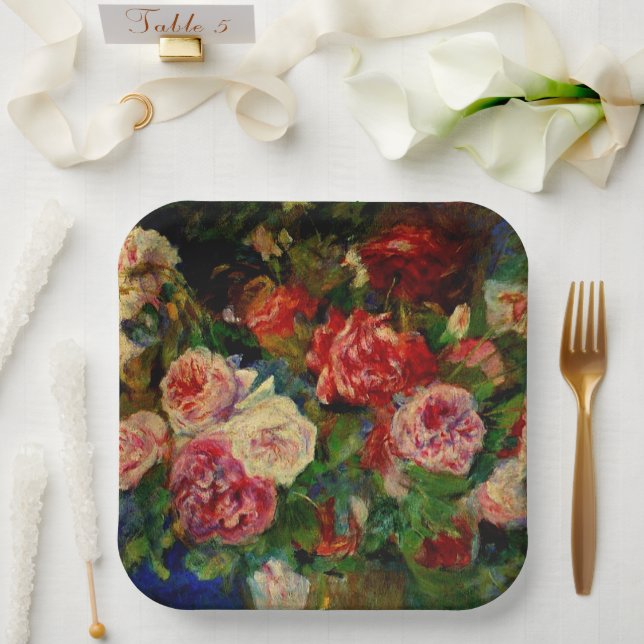 Assiettes En Carton Peinture de Pierre Renoir, Rose, (Mariage)