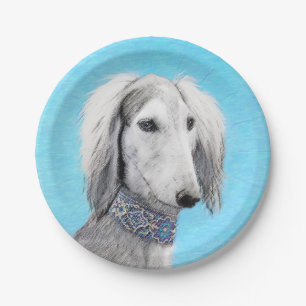 Assiettes En Carton Peinture de Saluki (Argent) - Joli art original de