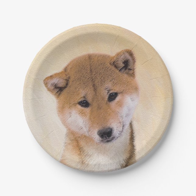 Assiettes En Carton Peinture de Shiba Inu (rouge) - Art original du ch (Devant)