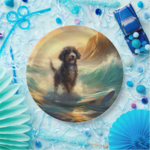 Assiettes En Carton Peinture de surf à la plage de Bernedoodle