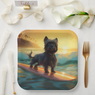 Assiettes En Carton Peinture de surf de plage Affenpinscher
