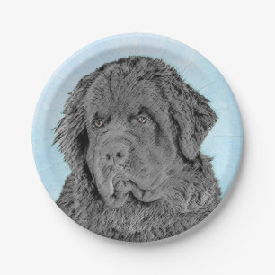 Assiettes En Carton Peinture de Terre-Neuve - Cute Original Chien Art