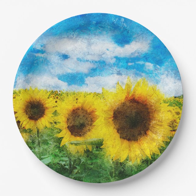Assiettes En Carton Peinture de tournesols (Devant)