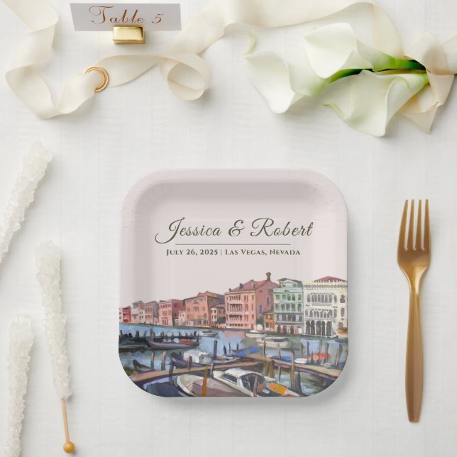 Assiettes En Carton Peinture du Grand Canal, Venise, Italie (Mariage)