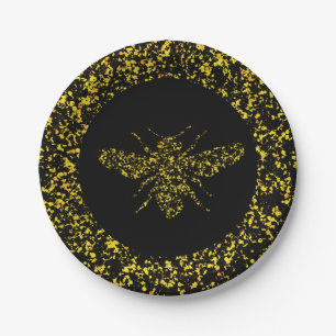 Assiettes En Carton Peinture éclaboussée abeille jaune