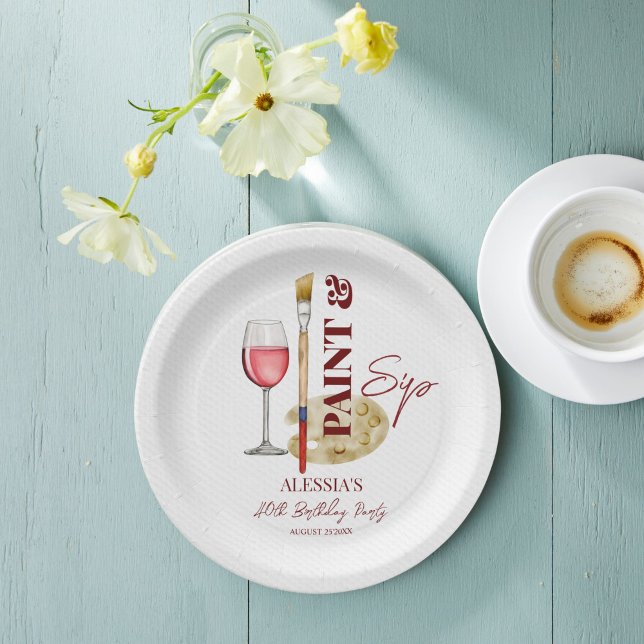 Assiettes En Carton Peinture et sip vin et art modèle de fête à thème (Paint and sip wine and art themed party personalized printed paper plates template )