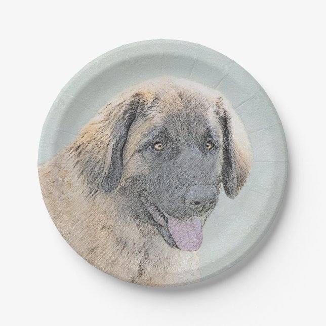 Assiettes En Carton Peinture Leonberger - Joli art original chien (Devant)