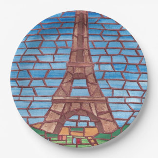 Assiettes En Carton Peinture mosaïque Plaques en papier Tour Eiffel