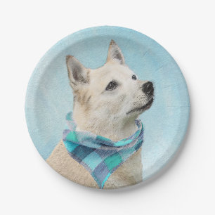 Assiettes En Carton Peinture norvégienne Buhund - jolie art original 