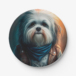 Assiettes En Carton Peinture numérique d'un chien havanais sur vélo