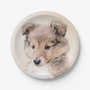 Assiettes En Carton Peinture originale de chiot Shetland Sheepdog, Art