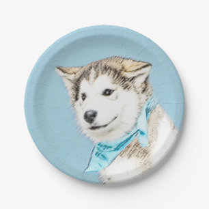 Assiettes En Carton Peinture Sibérienne Husky Puppy - Art Chien origi