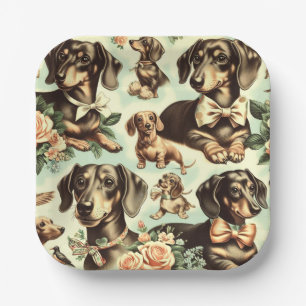 Assiettes En Carton Peinture vintage Dachshund transparente