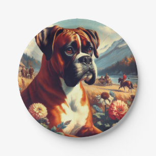 Assiettes En Carton Peinture vintage de chien de boîte