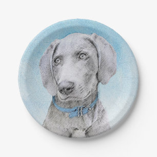 Assiettes En Carton Peinture Weimaraner - Joli art original chien