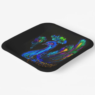 Assiettes En Carton Peinture Whimsical Peacock