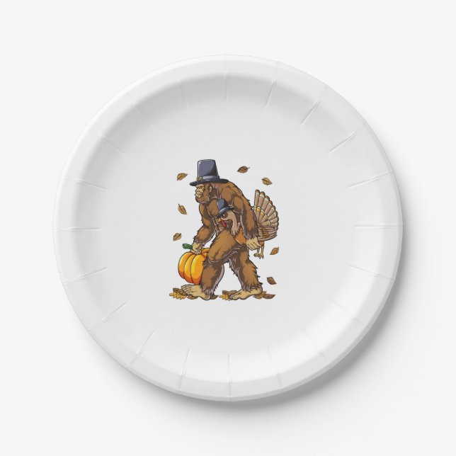 Assiettes En Carton Pèlerin de Bigfoot Turquie Citrouille de Thanksgiv (Devant)