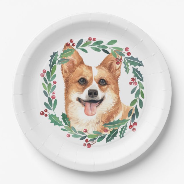 Assiettes En Carton Pembroke Welsh Corgi Chien Élégant Noël (Devant)