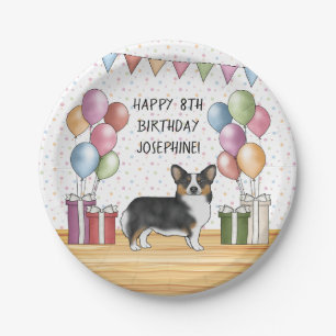 Assiettes En Carton Pembroke Welsh Corgi Tricolore Noir Joyeux Anniver