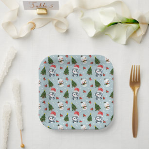 Assiettes En Carton Penguin Père Noël Joyeux Joyeux motif d'arbre de N