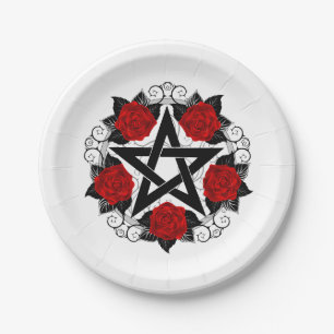 Assiettes En Carton Pentagramme aux roses rouges
