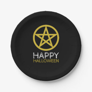 Assiettes En Carton Pentagramme Cercle Doré, Joyeux Halloween