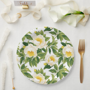 Assiettes En Carton Peonies de Claire de Lune blanches et jaunes