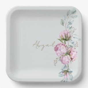 Assiettes En Carton Peonies roses Fête des mariées de taille légère