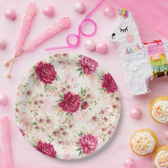 Assiettes En Carton Peony & Orchid Garden Floral Glam Wedding  (Fête)