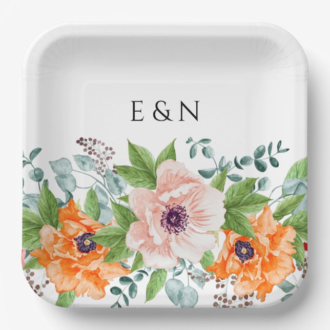 Assiettes En Carton Pépites Aquarelle Fleurs Plaques de papier (Recto)