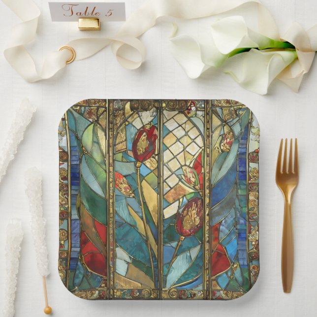 Assiettes En Carton Pépites en chef rouges en verre tendu au lever du  (Mariage)