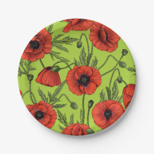 Assiettes En Carton Pépites, rouge et vert sur le vert citron