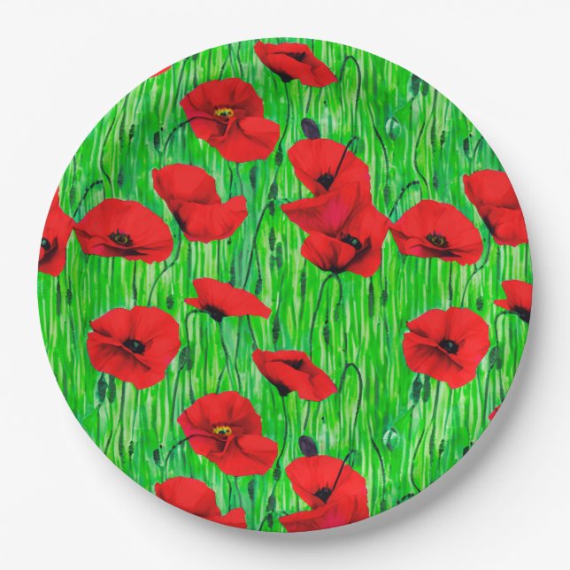 Assiettes En Carton Pépites rouges dans un champ vert (Devant)